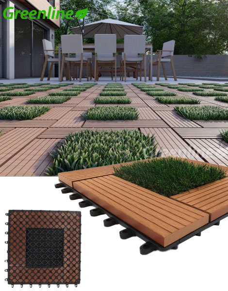 deck de madera plástica Piso WPC modular pasto