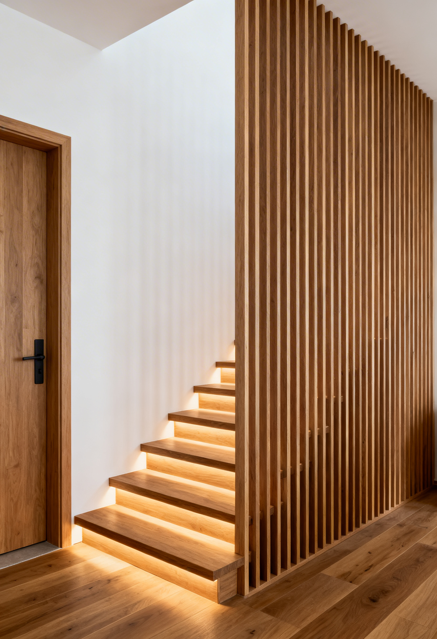 Viga PVC decorativa Greenline instalada en escalera de interior